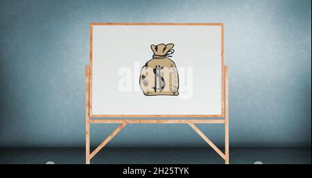 Borsa marrone con un segno del dollaro in una tavola bianca Foto Stock