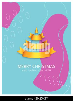 Set di poster vettoriali per Natale e Capodanno. Volantini e brochure di Natale, biglietti d'auguri, copertine luminose di gruppo. Design con Chris realistico Illustrazione Vettoriale