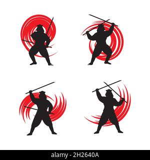 Silhouette Samurai icona disegno vettoriale Foto Stock