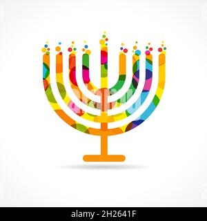 Happy Hanukkah sameah congrats. Modello grafico astratto isolato. Elementi religiosi tradizionali di chanukah, testo letterato ebraico Happy Hanuka Illustrazione Vettoriale