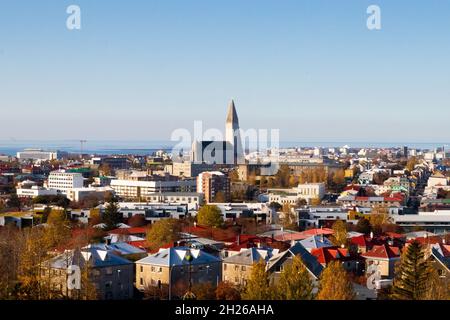 Vista su Reykjavík, Islanda Foto Stock