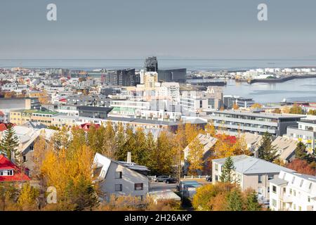 Vista su Reykjavík, Islanda Foto Stock