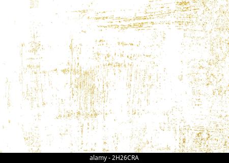 Grunge la texture dorata su sfondo bianco. Schizzo della superficie per creare un effetto distessed. Disegno grafico a grana sovrapposta. Foto Stock