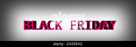 Black Friday testo su sfondo grigio. Illustrazione 3D per un elemento di progettazione di poster pubblicitari. Foto Stock