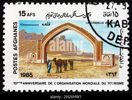 AFGHANISTAN - CIRCA 1985: Un francobollo stampato in Afghanistan mostra la cittadella di Bost, circa 1985 Foto Stock