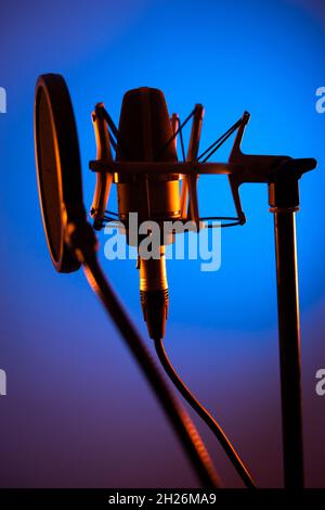 Microfono cardioide a diaframma grande in studio VoiceOver in studi professionali di registrazione vocale. Foto Stock