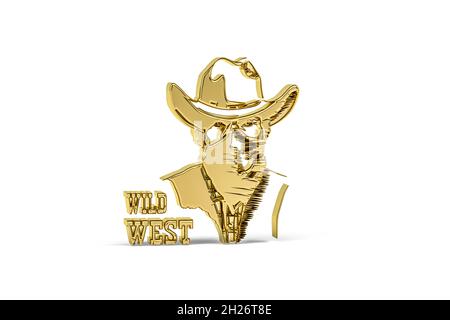 Icona del cowboy 3D dorato isolata su sfondo bianco - rendering 3d Foto Stock