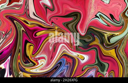 Sfondo astratto con effetto liquido. Onde colorate. Contrasta le forme uniformi Foto Stock