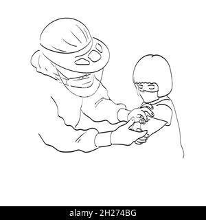 Nurse che dà il vaccino ad una ragazza adolescente a causa del vettore di illustrazione di epidemia di coronavirus isolato su sfondo bianco art. Illustrazione Vettoriale