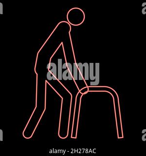 Neon Sick man icona colore nero in cerchio contorno vettore illustrazione colore rosso vettore illustrazione piatta stile chiaro immagine Illustrazione Vettoriale