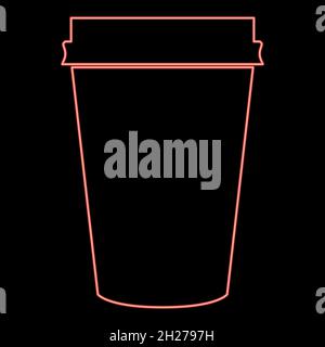 Carta al neon icona della tazza di caffè colore nero nel cerchio contorno vettoriale illustrazione colore rosso illustrazione vettoriale stile piatto immagine chiara Illustrazione Vettoriale