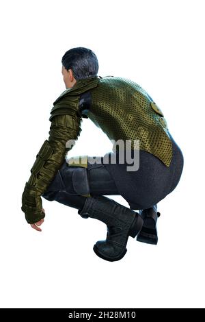 Scifi Military Man che si accosta, illustrazione 3D, rendering 3D Foto Stock