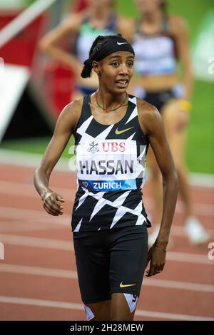 Zurigo, Svizzera. 9 settembre 2021. SIFAN Hassan gareggia nei 1500 m durante la finale della Wanda Diamond League allo stadio Letzigrund. (Foto di Gary Mitchell/SOPA Images/Sipa USA) Credit: Sipa USA/Alamy Live News Foto Stock