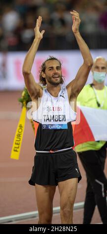 Zurigo, Svizzera. 9 settembre 2021. Gianmarco tamberi gareggia nel salto in alto, durante la finale della Wanda Diamond League allo stadio Letzigrund. (Foto di Gary Mitchell/SOPA Images/Sipa USA) Credit: Sipa USA/Alamy Live News Foto Stock