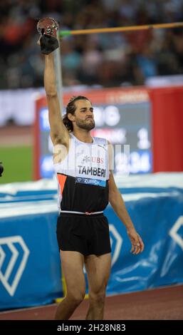 Zurigo, Svizzera. 9 settembre 2021. Gianmarco tamberi gareggia nel salto in alto, durante la finale della Wanda Diamond League allo stadio Letzigrund. (Foto di Gary Mitchell/SOPA Images/Sipa USA) Credit: Sipa USA/Alamy Live News Foto Stock