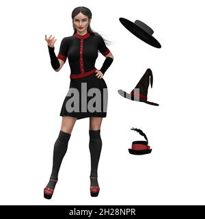 Donna caucasica della strega, rappresentazione 3D, illustrazione 3D Foto Stock