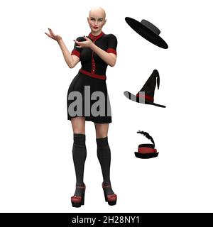 Donna caucasica della strega, rappresentazione 3D, illustrazione 3D Foto Stock