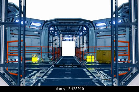 Corridoio interno della navicella spaziale, illustrazione 3D, rendering 3D Foto Stock