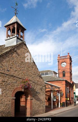 La Coach House con Market Hall dietro, Kington, Herefordshire Foto Stock