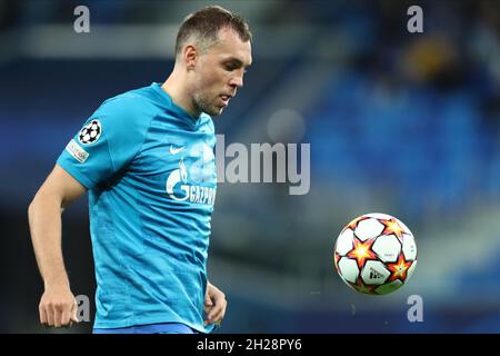 Forward Artem Dzyuba del FC Zenit durante la fase UEFA Champions League Group - partita del gruppo H FC Zenit contro FC Juventus alla Gazprom Arena di San Pietroburgo. SAN PIETROBURGO, - OTTOBRE 20: (Foto di Anatoliy Medved) Foto Stock