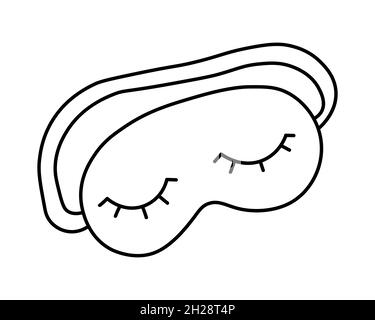 icona della linea della maschera oculare. maschera del sonno con occhi chiusi. pigiami accoglienti per dormire. Illustrazione vettoriale in stile doodle isolato su sfondo bianco. Illustrazione Vettoriale