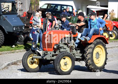 Oldtimer-Traktor-Treffen a Neukirchen, Vöcklabruck, Österreich, Europa - incontro dei trattori d'epoca a Neukirchen, Vöcklabruck, Österreich, Europa Foto Stock