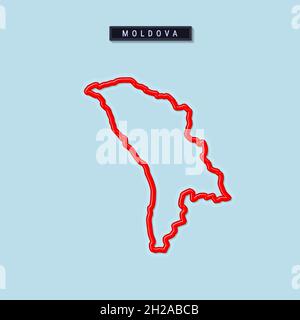 Moldavia grassetto mappa. Bordo rosso lucido con ombra morbida. Targhetta con il nome del paese. Illustrazione vettoriale. Illustrazione Vettoriale