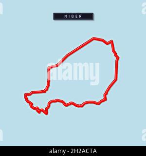 Mappa grafica in grassetto Niger. Bordo rosso lucido con ombra morbida. Targhetta con il nome del paese. Illustrazione vettoriale. Illustrazione Vettoriale