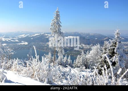 Winterwonderland auf dem Grünberg (Gmunden, Salzkammergut, Oberösterreich, Österreich) - Winter Wonderland sul Grünberg (Gmunden, Salzkammergut, Up Foto Stock