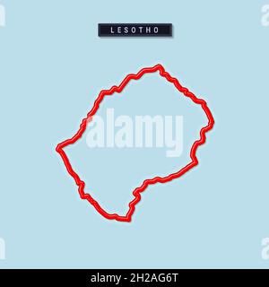 Lesotho grassetto mappa di contorno. Bordo rosso lucido con ombra morbida. Targhetta con il nome del paese. Illustrazione vettoriale. Illustrazione Vettoriale