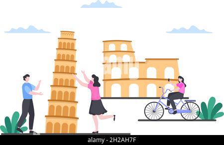 Viaggio in Italia background Vector Illustration. Tempo per visitare i punti di riferimento icone di queste famose attrazioni turistiche del Paese Illustrazione Vettoriale