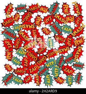 WTF POW OMG ZAP POW Comic Lettering Vector illustrazione cartoon in stile retrò pop art su sfondo halftone Illustrazione Vettoriale