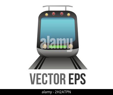 Il vettore isolato nero treno di trasporto pubblico o metropolitana su binari icona per i viaggi di breve o media lunghezza Illustrazione Vettoriale
