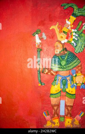Affresco colorato di un guerriero maya - nessun autore Foto Stock