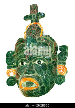 Maschera cerimoniale maya nativa fatta di giada Foto Stock