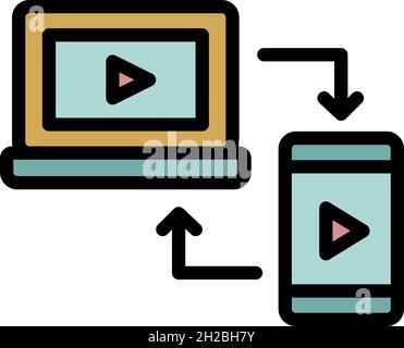 Icona di remarketing per smartphone notebook. Contorno smartphone laptop remarketing vettoriale icona colore piatto isolato Illustrazione Vettoriale