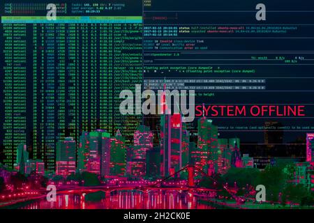 Immagine simbolica attacco di Cibe, crimine informatico, crimine informatico, hacker informatici attaccano l'infrastruttura IT di una città, Francoforte sul meno, Germania Foto Stock