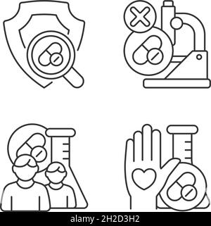 Set di icone lineari della struttura di ricerca clinica Illustrazione Vettoriale