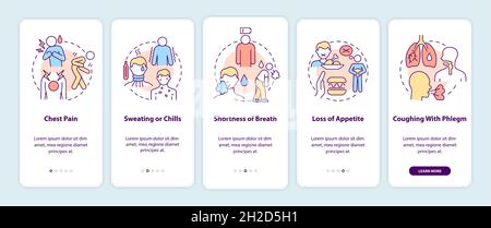 Sintomi di polmonite schermata della pagina dell'app mobile onboarding Illustrazione Vettoriale