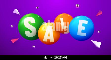 Sfondo sconto astratto. Palline o sfere con parola di vendita. Banner offerta speciale. Illustrazione vettoriale Illustrazione Vettoriale