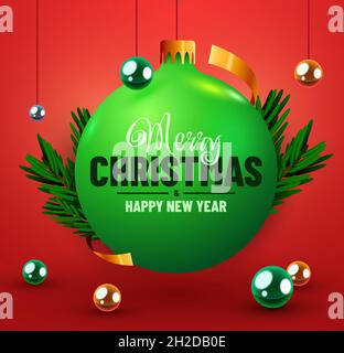 Palla albero di Natale su sfondo rosso. Banner di Natale. Illustrazione vettoriale Illustrazione Vettoriale