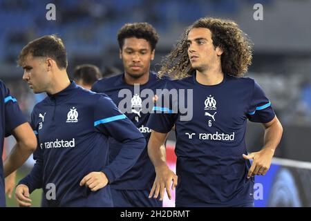 Roma, Italia. 21 ottobre 2021. Matteo Guendouzi dell'Olympique de Marseille durante la partita del gruppo e della UEFA Europa League tra Lazio Roma e Olympique de Marseille allo Stadio Olimpico il 21 ottobre 2021 a Roma. Credit: Live Media Publishing Group/Alamy Live News Foto Stock