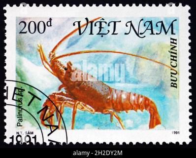 VIETNAM - CIRCA 1991: Un timbro stampato in Vietnam mostra crostacei, circa 1991 Foto Stock