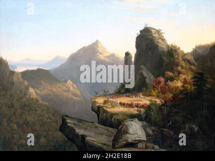 ‘Scene from “The Last of the Mohicans”, Cora inginocchiandosi ai piedi di Tamenund’ di Thomas Cole (1801-1848), olio su tela, 1827 Foto Stock