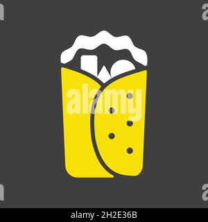 Icona del glifo vettoriale burrito Wrap su sfondo scuro. Cartello fast food. Simbolo grafico per la progettazione di siti Web e applicazioni, logo, app, UI Illustrazione Vettoriale
