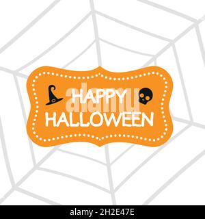 Buon Halloween. Sfondo web ragno. Bianco e nero. Illustrazione vettoriale, design piatto Illustrazione Vettoriale