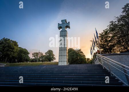 Colonna della Vittoria della Guerra d'Indipendenza (Croce della libertà e Monumento alla Guerra d'Indipendenza) a Piazza della libertà - Tallinn, Estonia Foto Stock