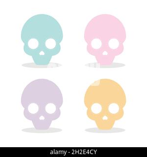 Set: icone del cranio colorate piatte. Colori pastello. Illustrazione vettoriale, design piatto Illustrazione Vettoriale