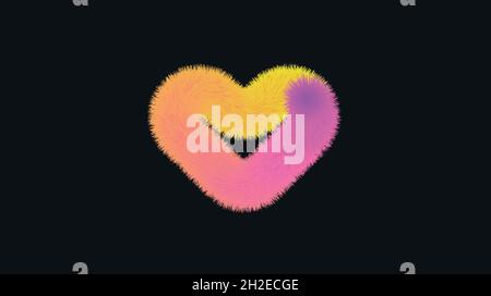 Cuore colorato e furry su sfondo nero isolato. Forma costituita da colori giallo e rosa. Illustrazione grafica vettoriale eps 8 Illustrazione Vettoriale