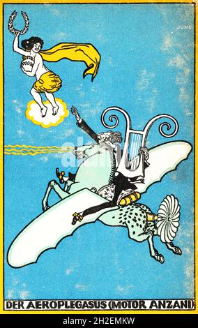 Moriz Jung - Artwork per l'aviazione precoce - Wiener Werkstätte - The Aeroplegasus (Anzani Engines) Foto Stock